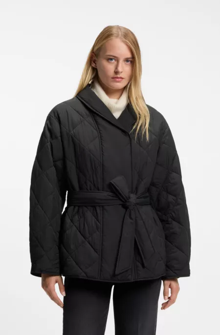 Water-repellent padded jacket with shawl collar
