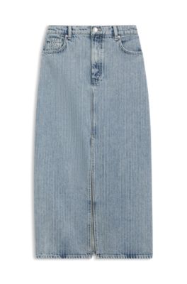 Regular-fit skirt in striped rigid denim, Light Blue
