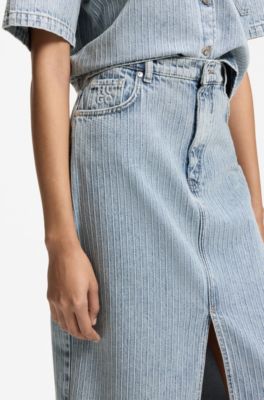 Regular-fit skirt in striped rigid denim, Light Blue