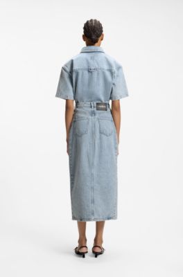 Regular-fit skirt in striped rigid denim, Light Blue
