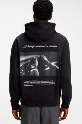 Oversize-fit hoodie with front and back logo prints, Black