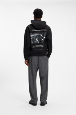 Oversize-fit hoodie with front and back logo prints, Black
