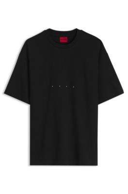 Oversize-fit cotton T-shirt with mixed branding, Black