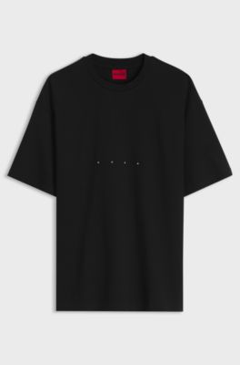 Oversize-fit cotton T-shirt with mixed branding, Black