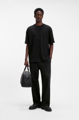 Oversize-fit cotton T-shirt with mixed branding, Black