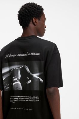 Oversize-fit cotton T-shirt with mixed branding, Black
