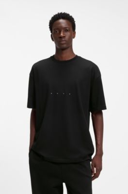 Oversize-fit cotton T-shirt with mixed branding, Black