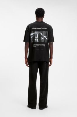 Oversize-fit cotton T-shirt with mixed branding, Black