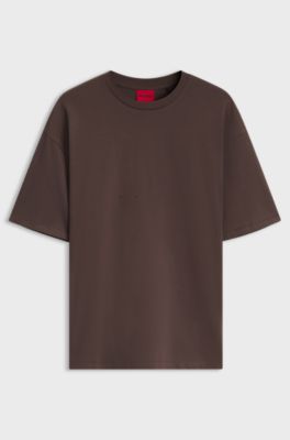 Oversize-fit cotton T-shirt with mixed branding, Brown