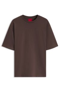 Oversize-fit cotton T-shirt with mixed branding, Brown
