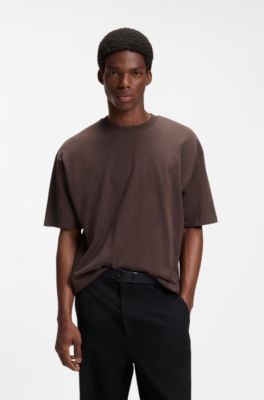 Oversize-fit cotton T-shirt with mixed branding, Brown
