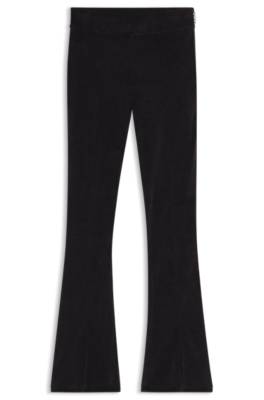 Hugo Stretch-velvet flared-fit trousers with front slits cargobyxor dam – bild 4
