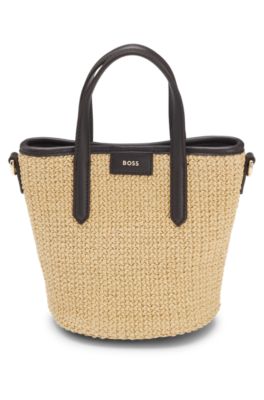 Small woven tote bag with contrast trim, White