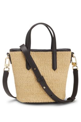 BOSS - Small woven tote bag with contrast trim - White