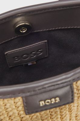 Small woven tote bag with contrast trim, White