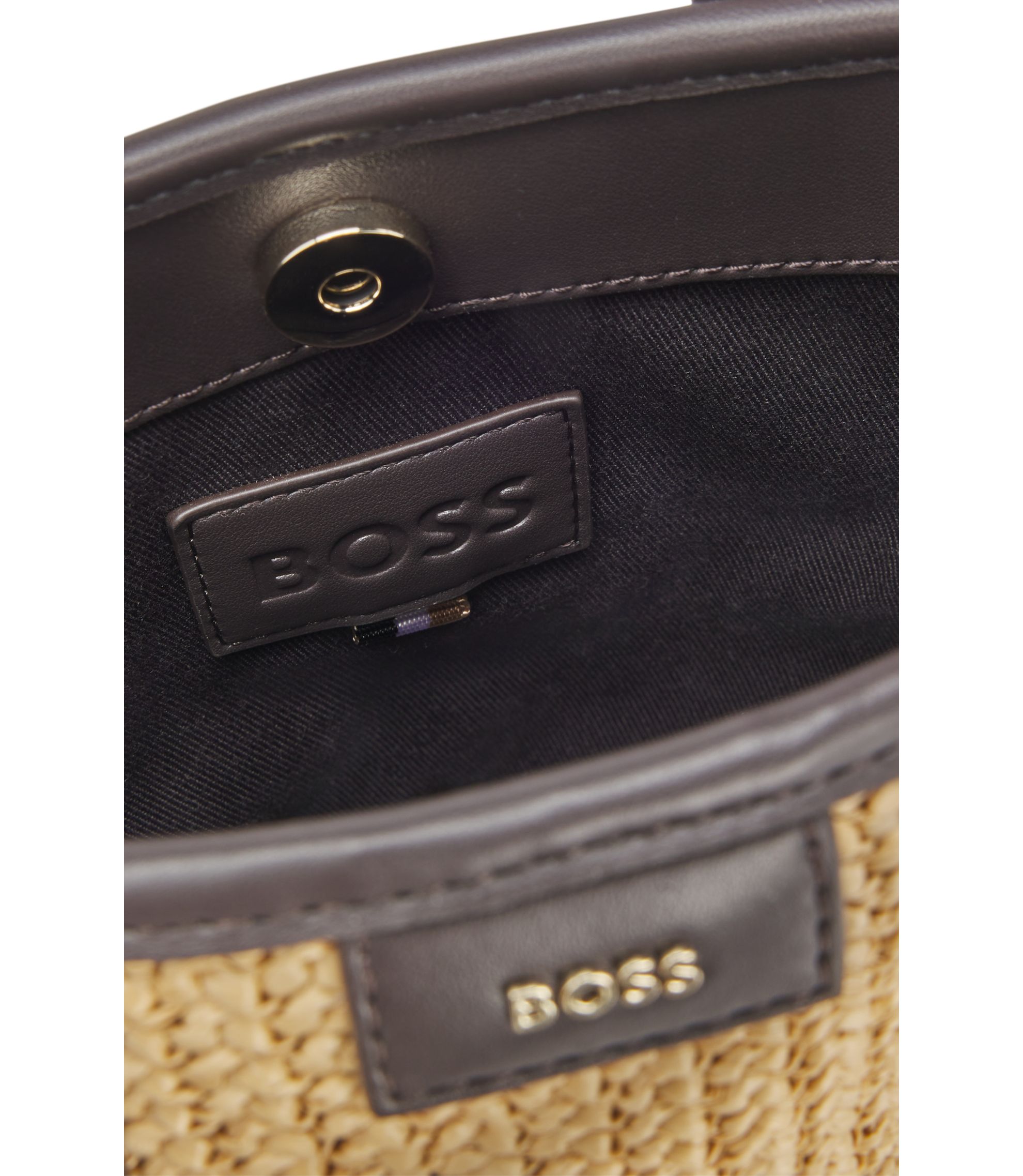 BOSS - Small woven tote bag with contrast trim - White