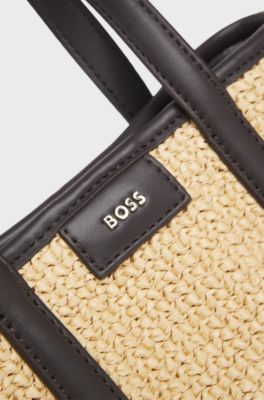 Small woven tote bag with contrast trim, Natural