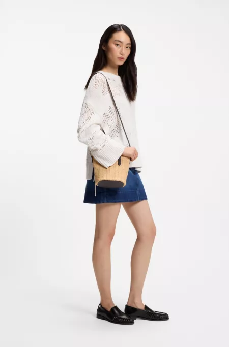 Small woven tote bag with contrast trim