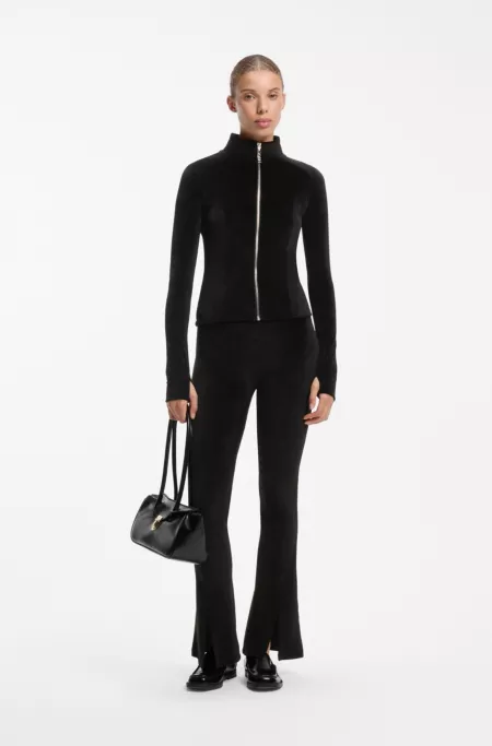 Extra-slim-fit zip-through top in stretch velvet