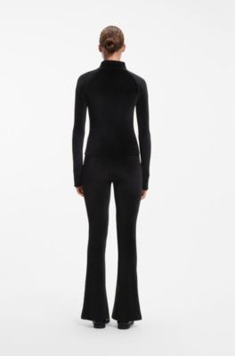 Extra-slim-fit zip-through top in stretch velvet, Black