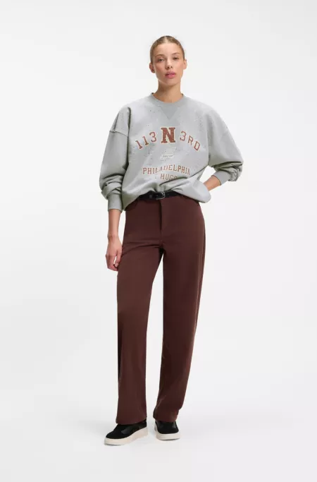 Oversize-fit cotton sweatshirt with rhinestone graphic