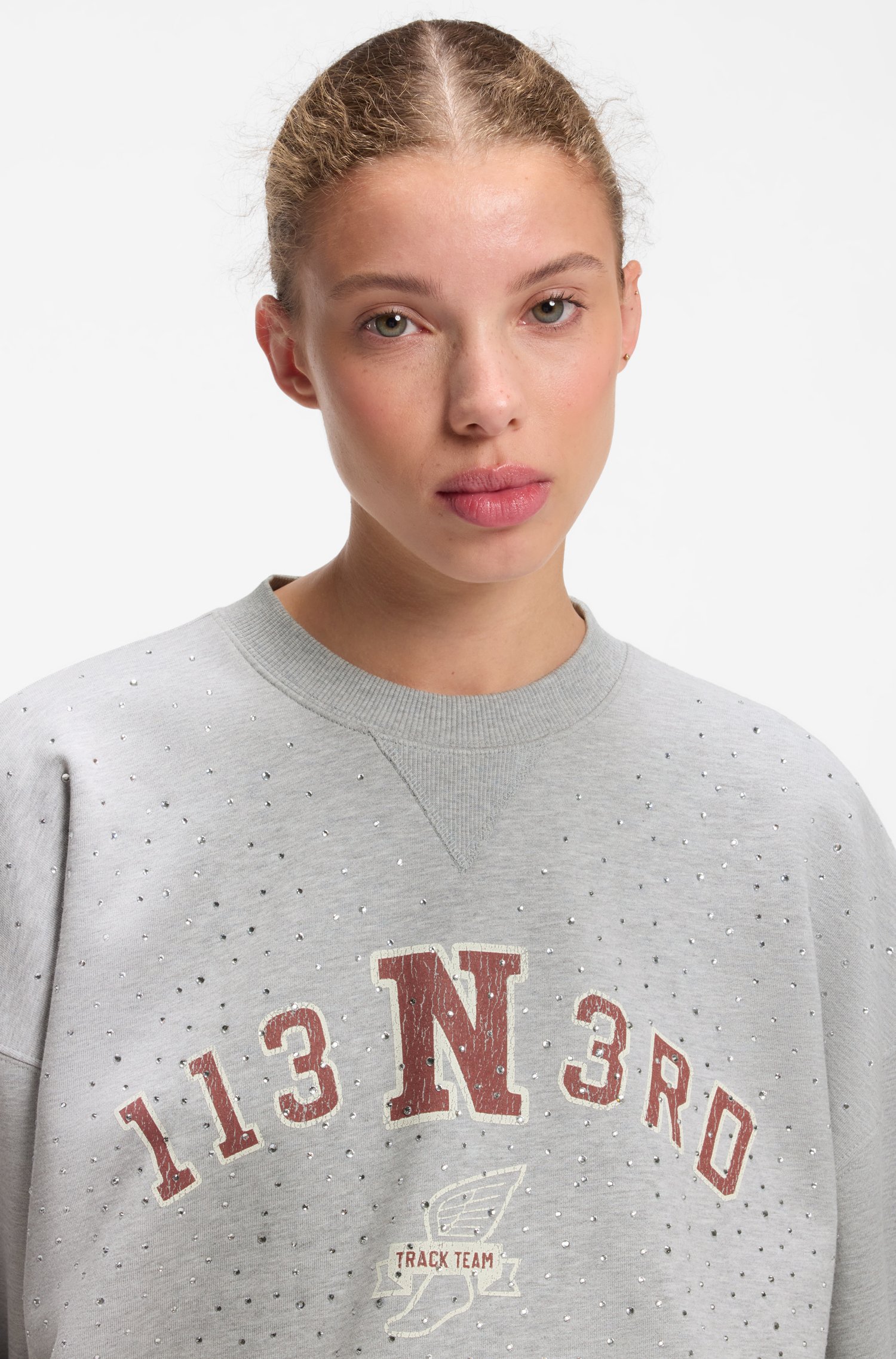Hugo Oversize-fit cotton sweatshirt with rhinestone graphic dam – bild 3