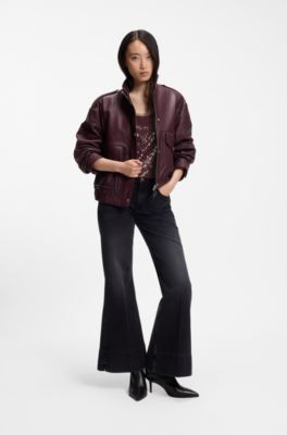 Paillettenblouse met tonale meshdetails, Donkerrood