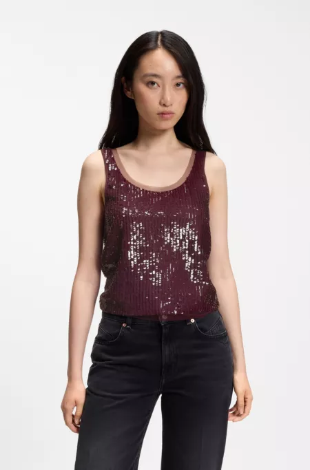 Sequin blouse with tonal mesh trims