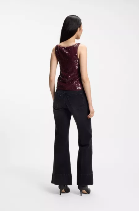 Sequin blouse with tonal mesh trims