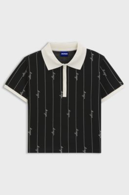 Stretch-cotton slim-fit polo with logo pinstripes, Patterned