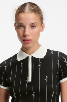 Stretch-cotton slim-fit polo with logo pinstripes, Patterned