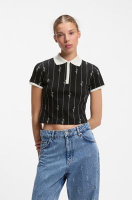 Stretch-cotton slim-fit polo with logo pinstripes, Patterned