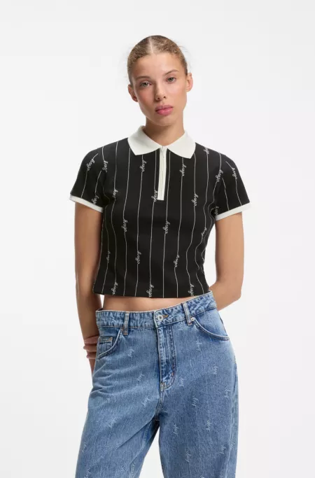 Stretch-cotton slim-fit polo with logo pinstripes