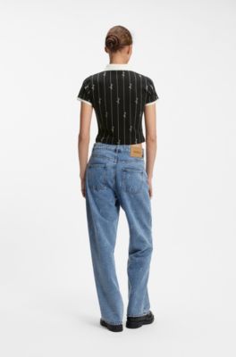 Stretch-cotton slim-fit polo with logo pinstripes, Patterned