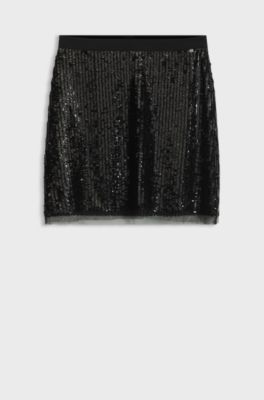 A-line mini skirt with all-over sequins, Black