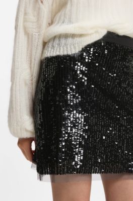 A-line mini skirt with all-over sequins, Black
