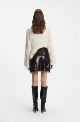 A-line mini skirt with all-over sequins, Black