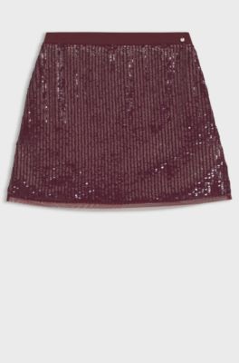 A-line mini skirt with all-over sequins, Dark Red