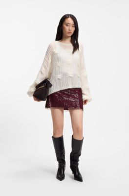 A-line mini skirt with all-over sequins, Dark Red