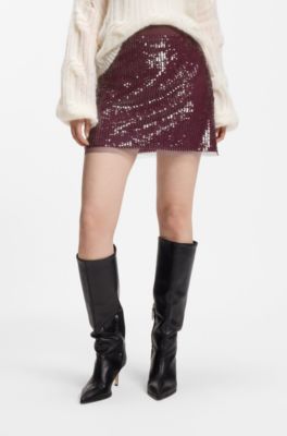 A-line mini skirt with all-over sequins, Dark Red