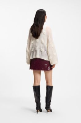 A-line mini skirt with all-over sequins, Dark Red