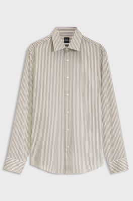 Regular-fit cotton shirt with vertical stripes, Beige Stripes