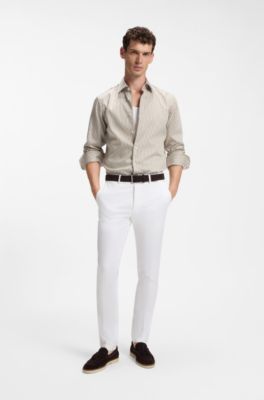 Regular-fit cotton shirt with vertical stripes, Beige Stripes