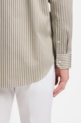 Regular-fit cotton shirt with vertical stripes, Beige Stripes