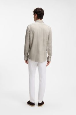 Regular-fit cotton shirt with vertical stripes, Beige Stripes