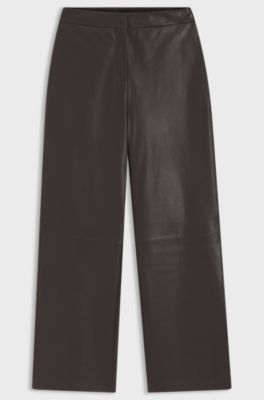 Wide-leg leather trousers with side pockets, Dark Brown