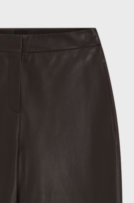 Wide-leg leather trousers with side pockets, Dark Brown