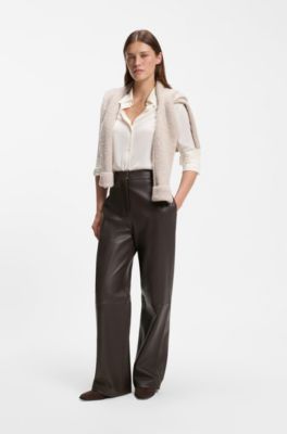 Wide-leg leather trousers with side pockets, Dark Brown