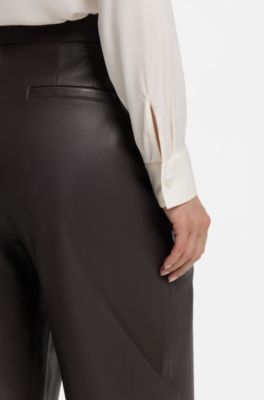 Wide-leg leather trousers with side pockets, Dark Brown