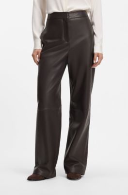 Wide-leg leather trousers with side pockets, Dark Brown